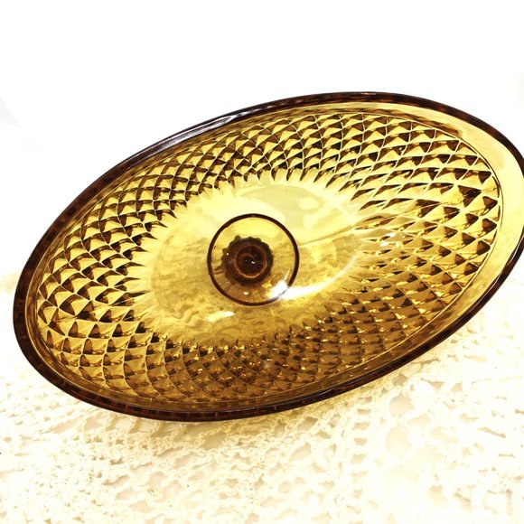 Indiana Glass Amber Diamond Point 70's  Oval Covered Butter Dish Vtg - Picture 10 of 12